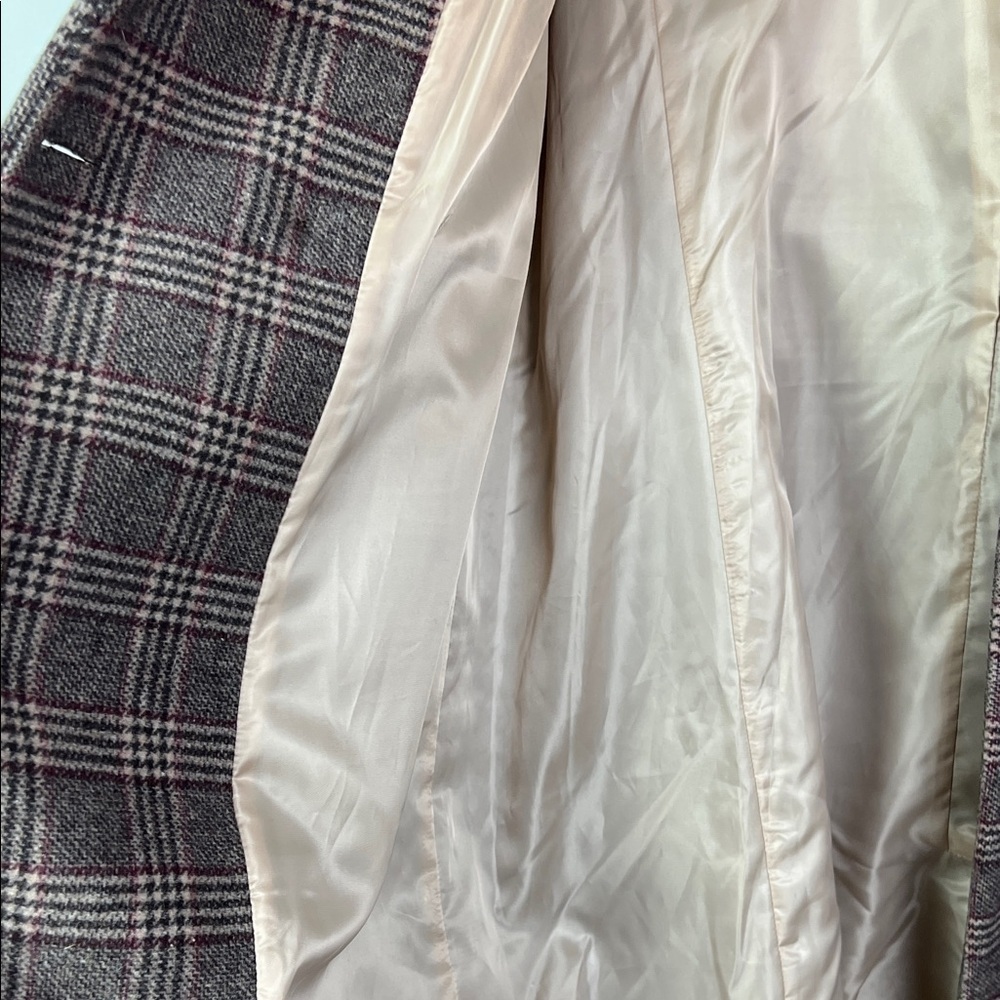 NWT Kenneth Cole Brown Checkered Pea Coat Plaid Double Breasted Wool Blend Large - Picture 6 of 9